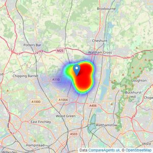 Equity Estate Agents - Enfield Town listings heatmap