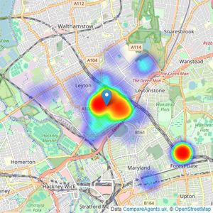 Estates East - Leyton and Leytonstone listings heatmap