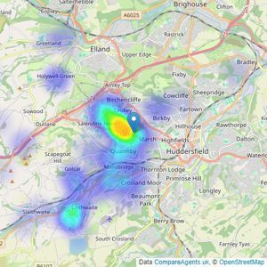 EweMove - Covering Lindley & Colne Valley listings heatmap