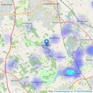 Fine & Country - Woodhouse Eaves listings heatmap