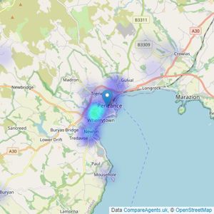 Fletcher Homes and Land - Covering Penzance listings heatmap