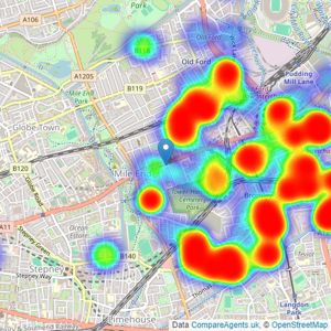 Foxtons - Bow listings heatmap