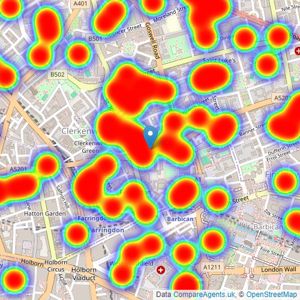 Foxtons - Clerkenwell listings heatmap