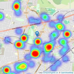 Foxtons - Covering Hounslow listings heatmap