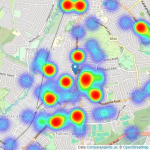 Foxtons - North Finchley listings heatmap