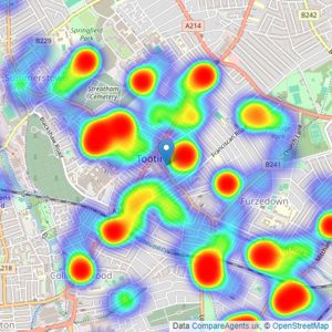 Foxtons - Tooting listings heatmap