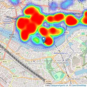 Foxtons - Wapping listings heatmap