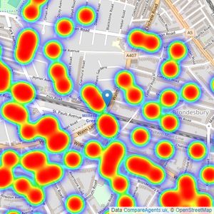 Foxtons - Willesden Green listings heatmap