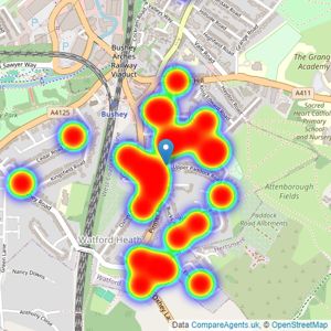 Friends Estate Agents - Oxhey Village listings heatmap