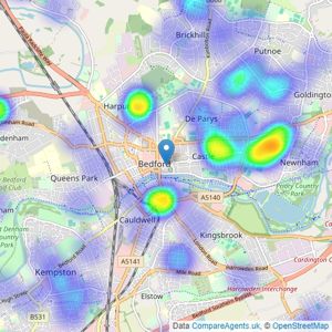 Fry Estate Agents - Bedford listings heatmap