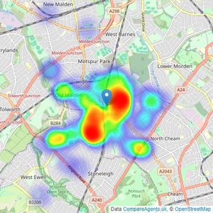 Gascoigne-Pees - Worcester Park listings heatmap