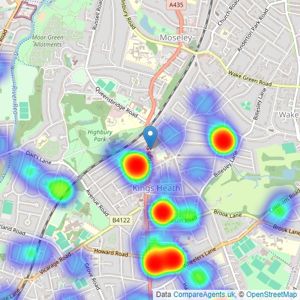 Glovers Estate Agents - Kings Heath listings heatmap