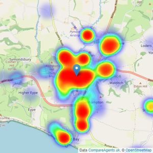 Goadsby - Bridport listings heatmap