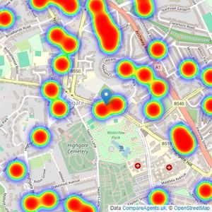 Goldschmidt & Howland - Highgate - Sales listings heatmap