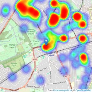 Goodfellows - Cheam Village listings heatmap