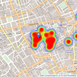 Greater London Properties - Soho listings heatmap