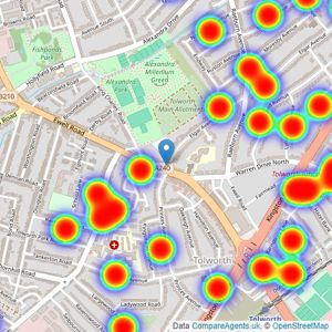 Greenfield Estate Agents - Tolworth listings heatmap