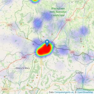 Greenslade Taylor Hunt - Honiton listings heatmap