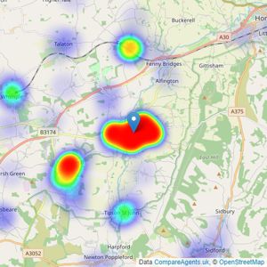 Hall & Scott - Ottery St. Mary listings heatmap