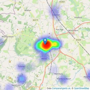 Halls Estate Agents - Oswestry listings heatmap