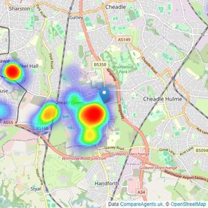 Hampshires Sales & Lettings Ltd - Heald Green listings heatmap