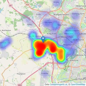 Hampsons Estate Agents - Leicester listings heatmap