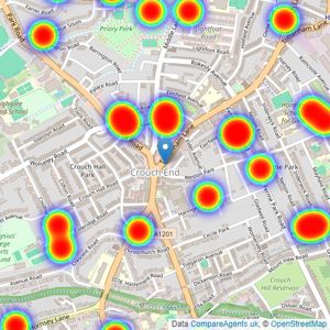 Hamptons - Crouch End listings heatmap