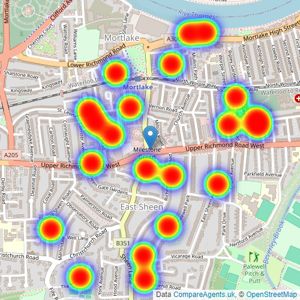 Hamptons - East Sheen and Barnes listings heatmap