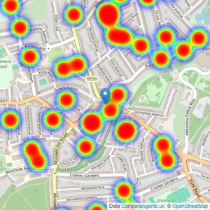 Hamptons - Muswell Hill listings heatmap