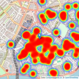 Hamptons - Pimlico & Westminster listings heatmap