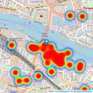 Hamptons - Tower Bridge listings heatmap