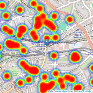 Hamptons - West Hampstead listings heatmap