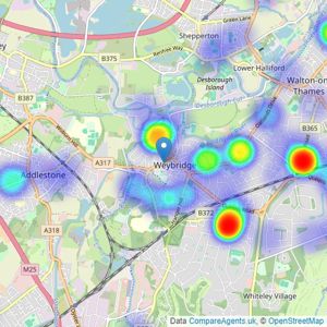 Hamptons - Weybridge listings heatmap