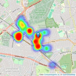 Haven Estate Agents - East Finchley listings heatmap