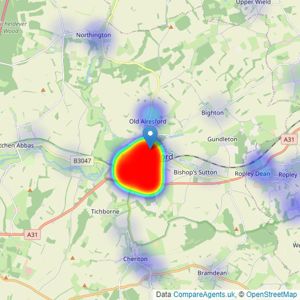 Hellards Estate Agents - Alresford listings heatmap