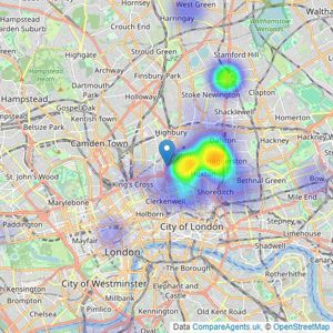 Hemmingfords - London listings heatmap