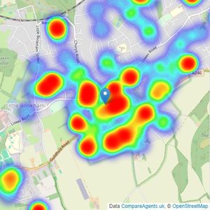 Henshaws Estate Agents - Great Bookham listings heatmap