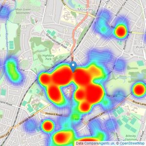 Heritage Estate Agency - Kings Heath listings heatmap