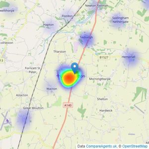 Howards - covering Long Stratton listings heatmap