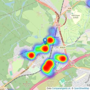 Howlands Sales and Lettings - Bagshot listings heatmap