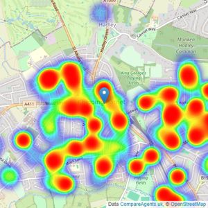 Hunters - Barnet listings heatmap