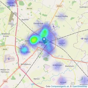 Hunters - Bicester listings heatmap