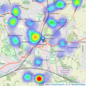 Hunters - Dewsbury listings heatmap