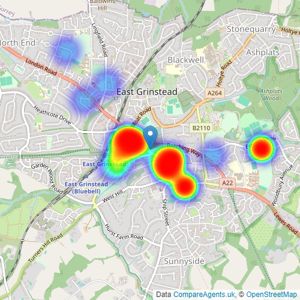 Hunters - East Grinstead listings heatmap