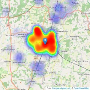 Hunters Estate Agents - Burgess Hill listings heatmap