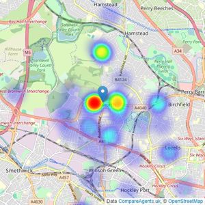 Hunters - Handsworth listings heatmap