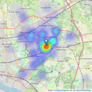 Hunters - Hornchurch listings heatmap