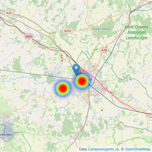 Hunters - Land & New Homes covering South Kent listings heatmap