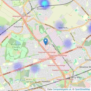 Hunters - North Shields listings heatmap