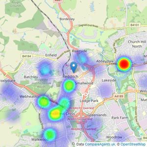 Hunters - Redditch listings heatmap